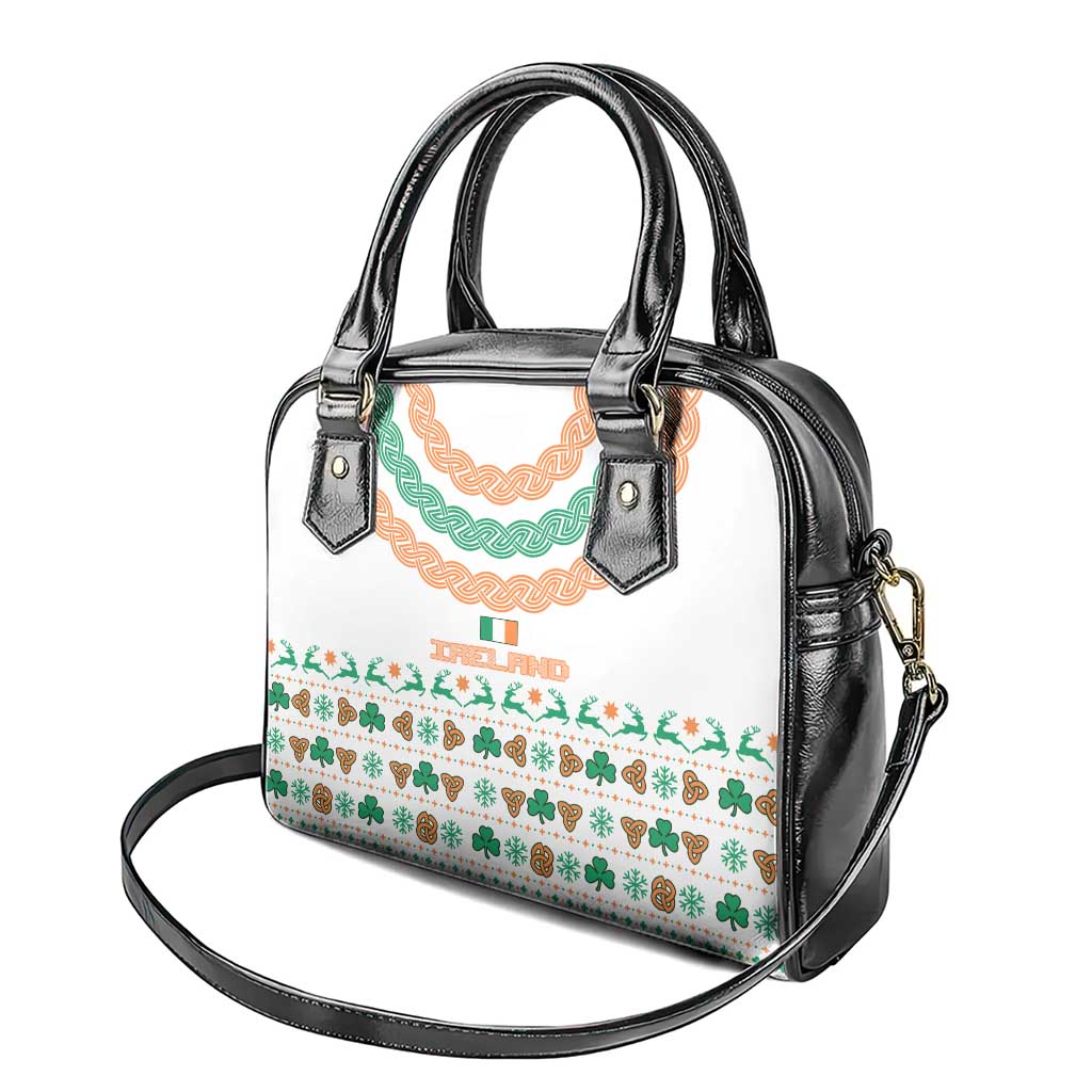 Ireland Christmas Shoulder Handbag with Celtic Knot Shamrock and Tricolor Holiday Pattern TS04