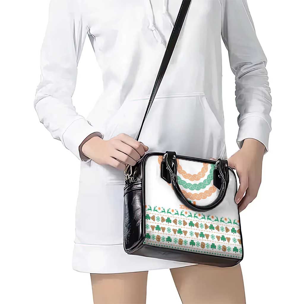 Ireland Christmas Shoulder Handbag with Celtic Knot Shamrock and Tricolor Holiday Pattern TS04