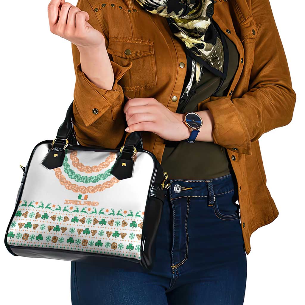 Ireland Christmas Shoulder Handbag with Celtic Knot Shamrock and Tricolor Holiday Pattern TS04