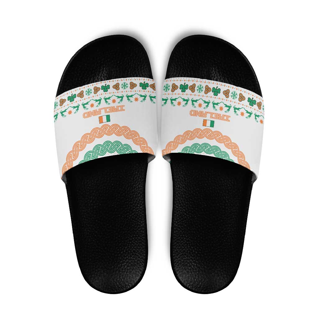 Ireland Christmas Slide Sandals with Celtic Knot Shamrock and Tricolor Holiday Pattern TS04