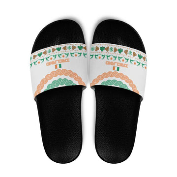 Ireland Christmas Slide Sandals with Celtic Knot Shamrock and Tricolor Holiday Pattern TS04