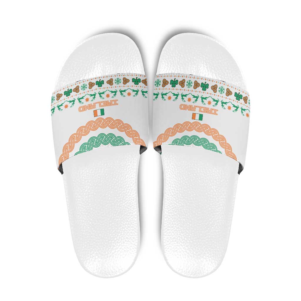 Ireland Christmas Slide Sandals with Celtic Knot Shamrock and Tricolor Holiday Pattern TS04