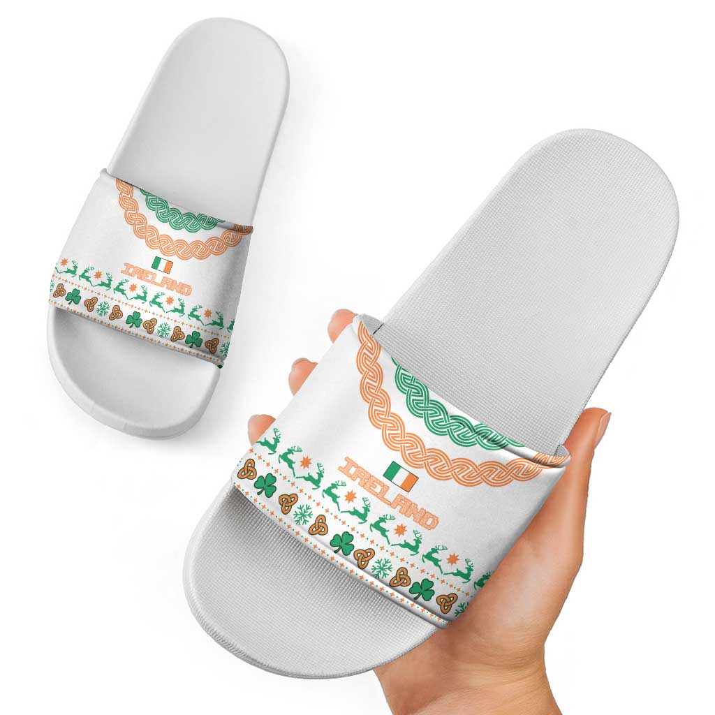 Ireland Christmas Slide Sandals with Celtic Knot Shamrock and Tricolor Holiday Pattern TS04