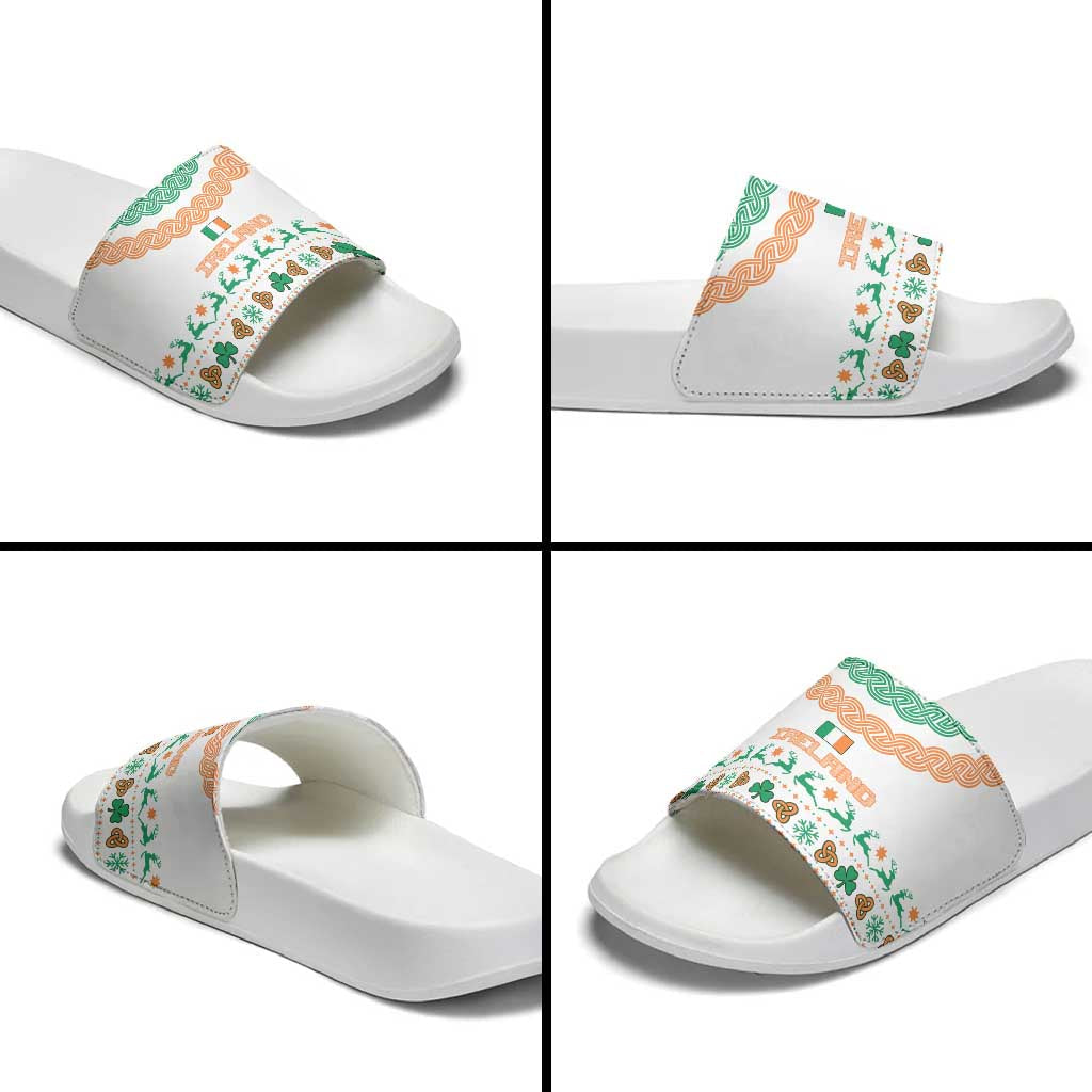 Ireland Christmas Slide Sandals with Celtic Knot Shamrock and Tricolor Holiday Pattern TS04