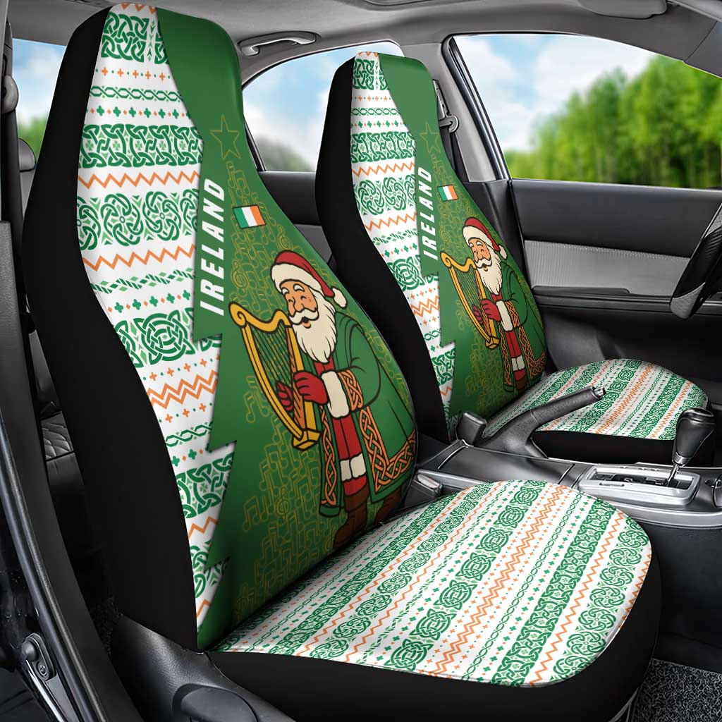 Ireland Christmas Car Seat Cover with Celtic Harp Santa and Green Holiday Pattern TS04