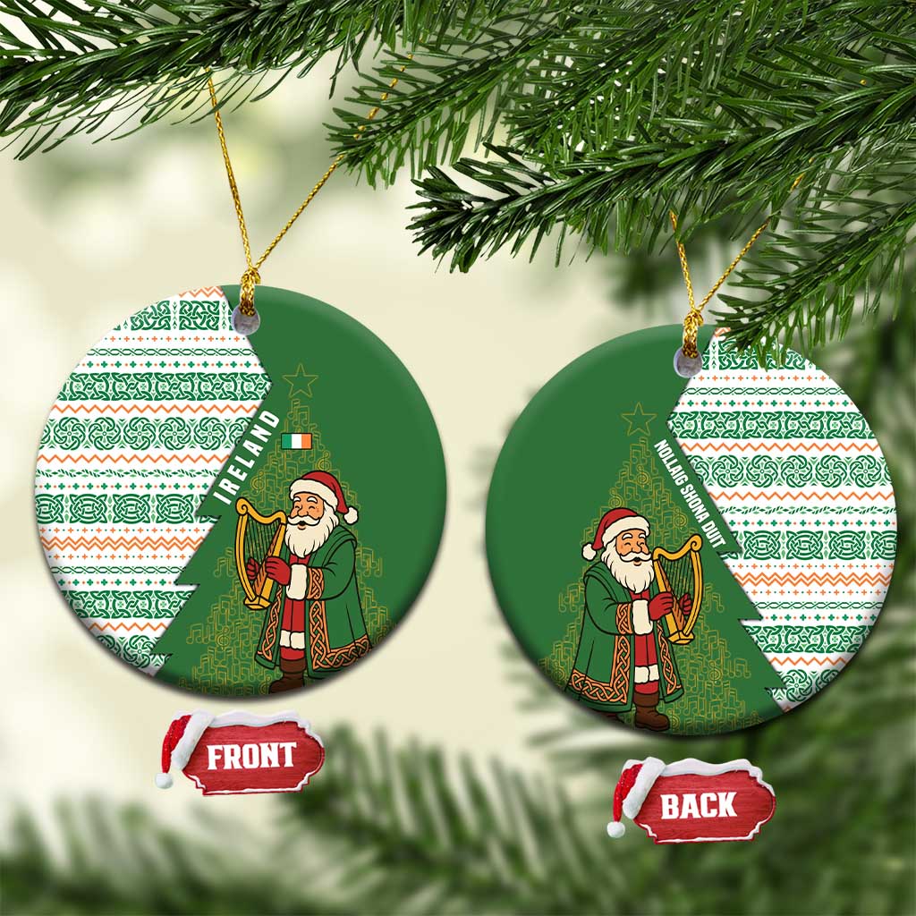 Ireland Christmas Ceramic Ornament with Celtic Harp Santa and Green Holiday Pattern TS04