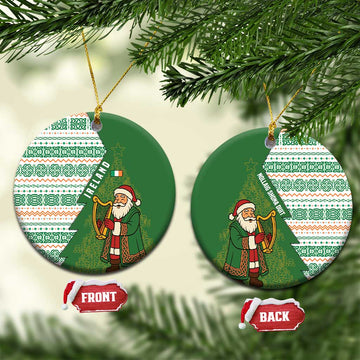 Ireland Christmas Ceramic Ornament with Celtic Harp Santa and Green Holiday Pattern TS04