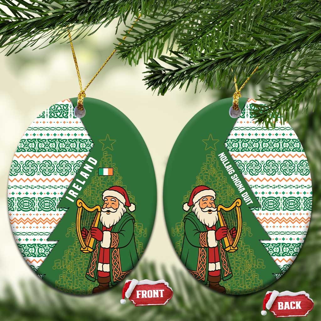 Ireland Christmas Ceramic Ornament with Celtic Harp Santa and Green Holiday Pattern TS04
