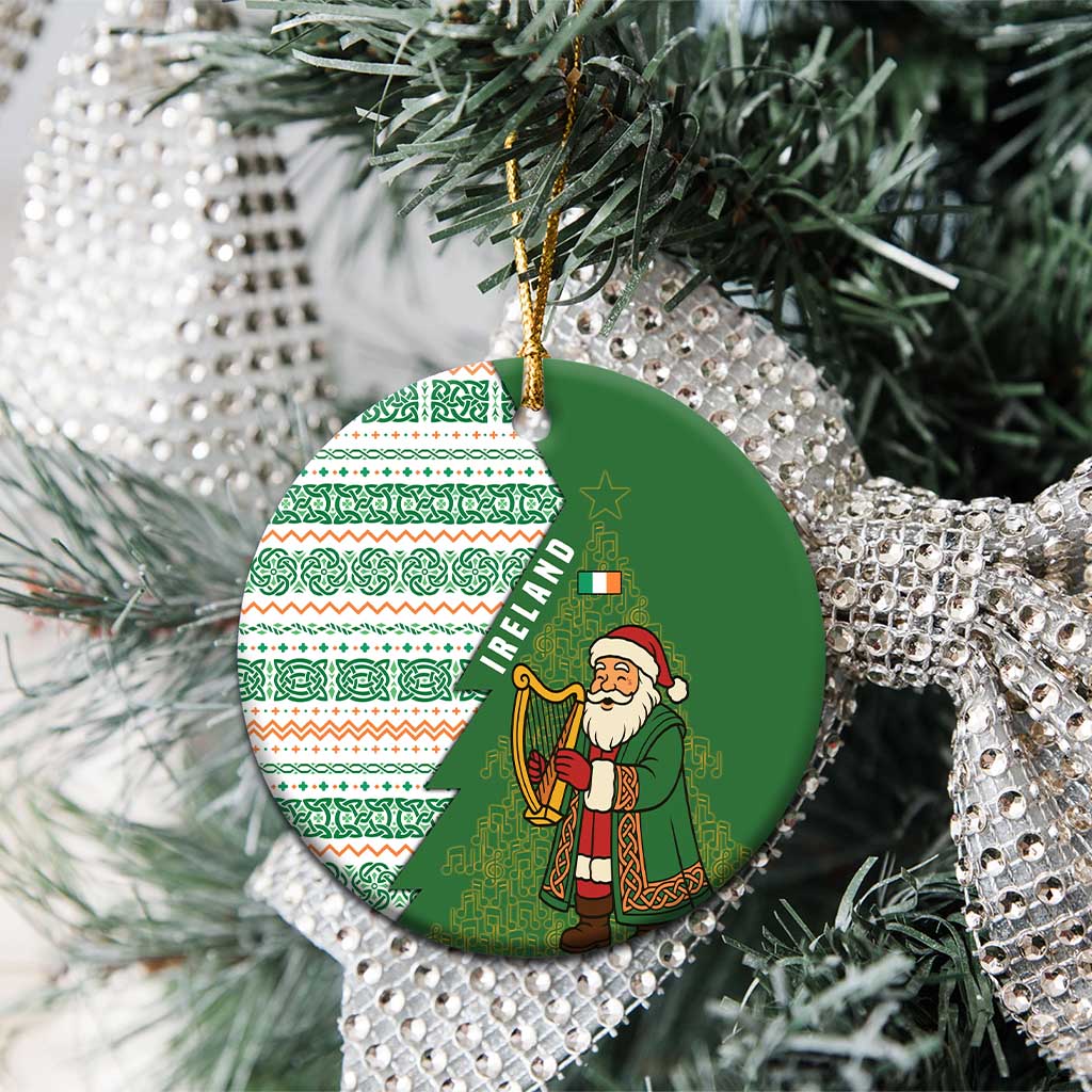 Ireland Christmas Ceramic Ornament with Celtic Harp Santa and Green Holiday Pattern TS04