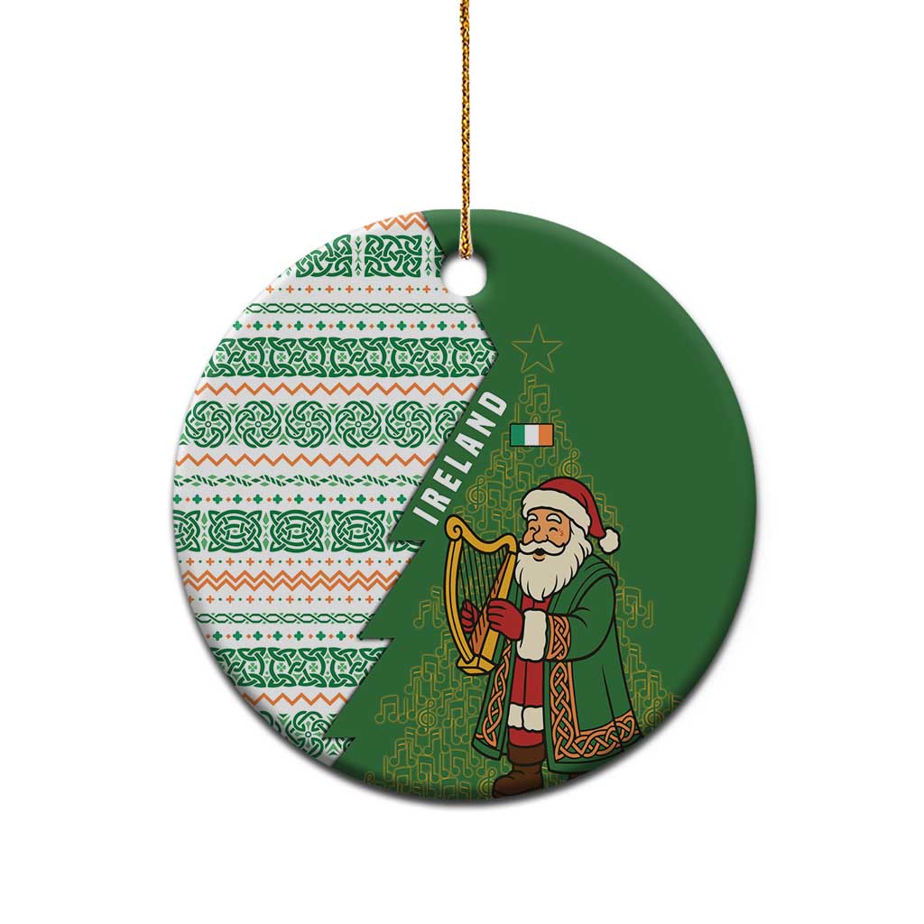 Ireland Christmas Ceramic Ornament with Celtic Harp Santa and Green Holiday Pattern TS04