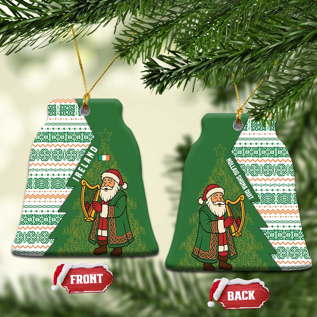 Ireland Christmas Ceramic Ornament with Celtic Harp Santa and Green Holiday Pattern TS04