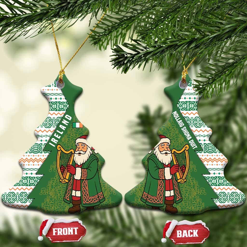 Ireland Christmas Ceramic Ornament with Celtic Harp Santa and Green Holiday Pattern TS04