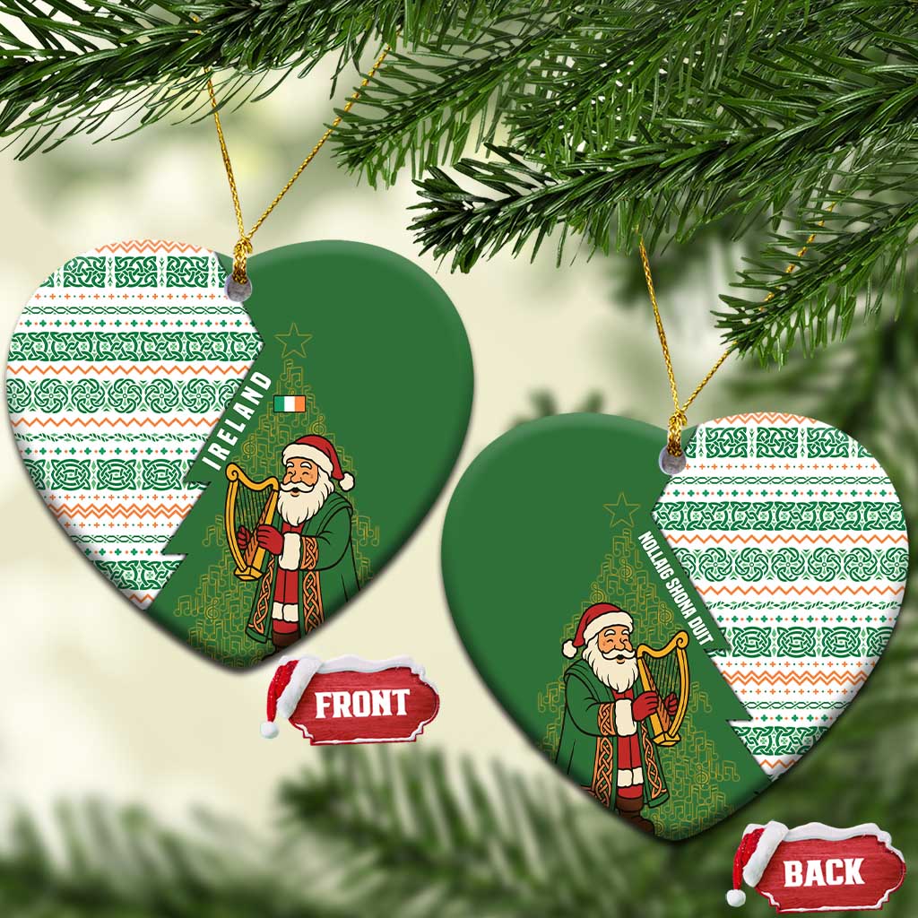 Ireland Christmas Ceramic Ornament with Celtic Harp Santa and Green Holiday Pattern TS04