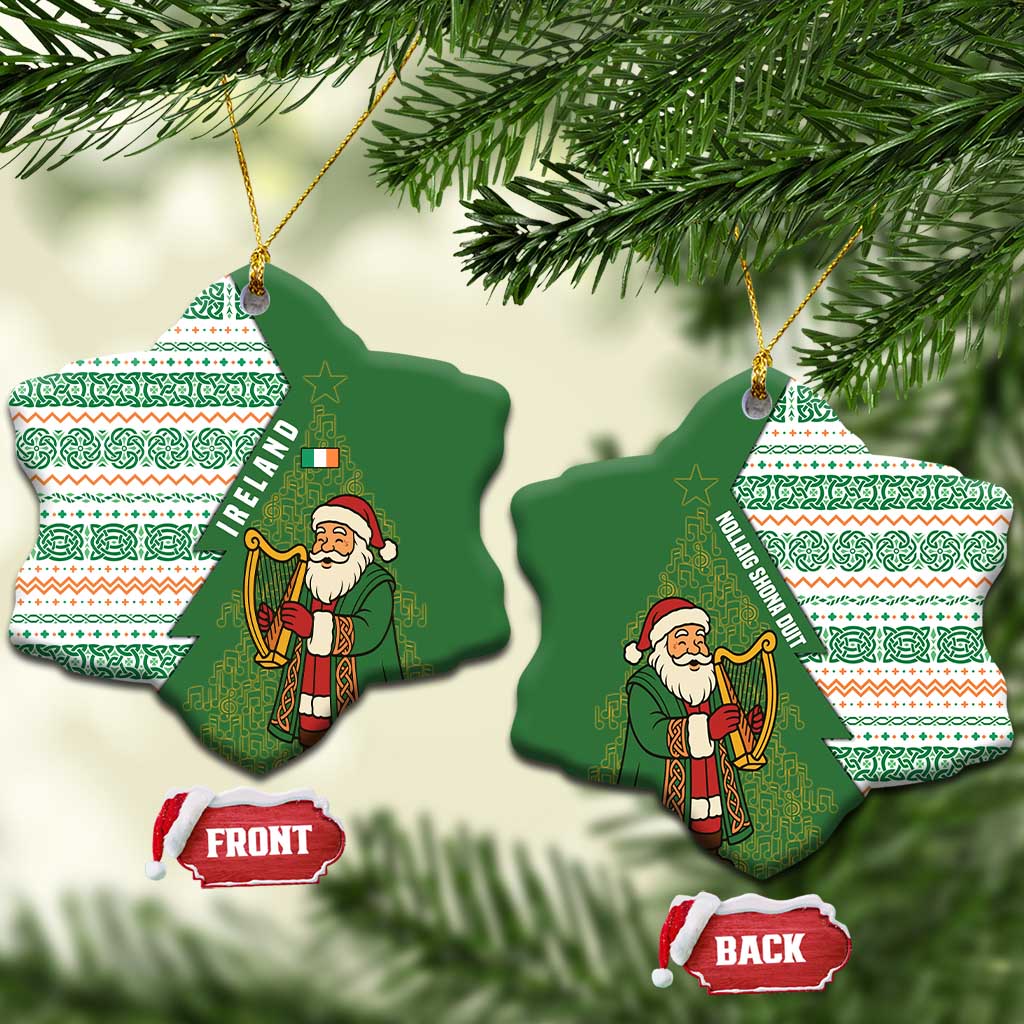 Ireland Christmas Ceramic Ornament with Celtic Harp Santa and Green Holiday Pattern TS04