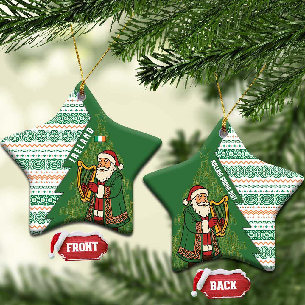 Ireland Christmas Ceramic Ornament with Celtic Harp Santa and Green Holiday Pattern TS04