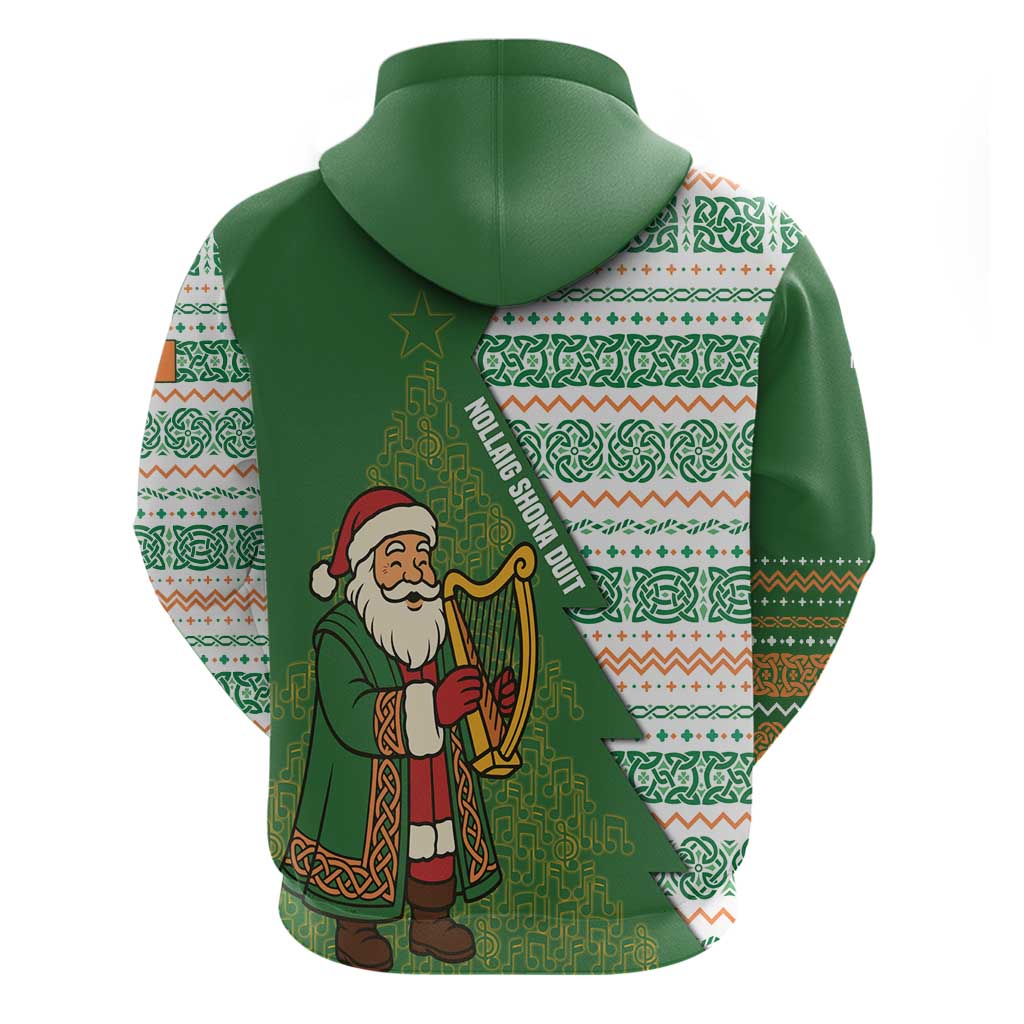 Ireland Christmas Hoodie with Celtic Harp Santa and Green Holiday Pattern TS04