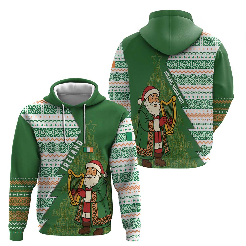 Ireland Christmas Hoodie with Celtic Harp Santa and Green Holiday Pattern TS04