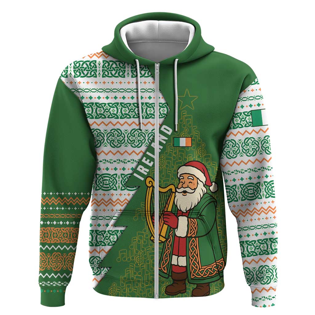 Ireland Christmas Hoodie with Celtic Harp Santa and Green Holiday Pattern TS04