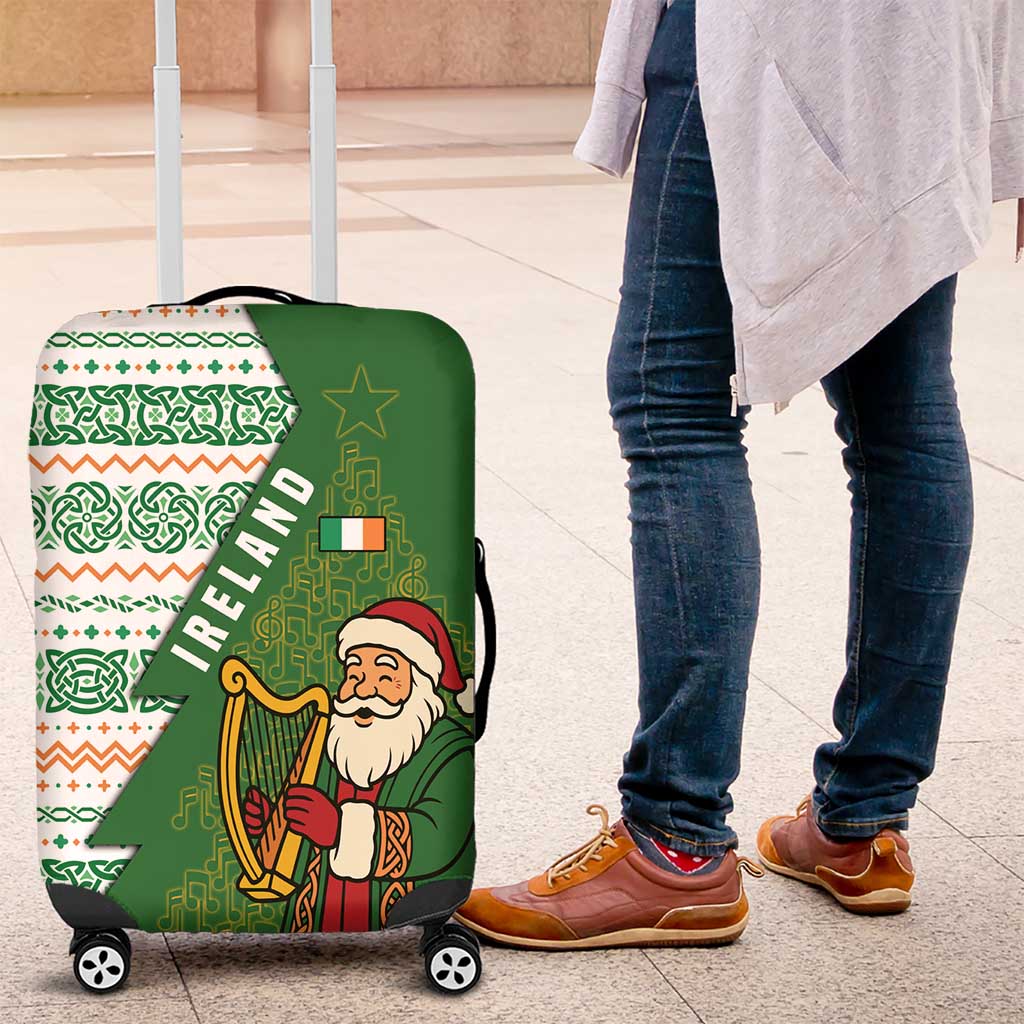 Ireland Christmas Luggage Cover with Celtic Harp Santa and Green Holiday Pattern TS04