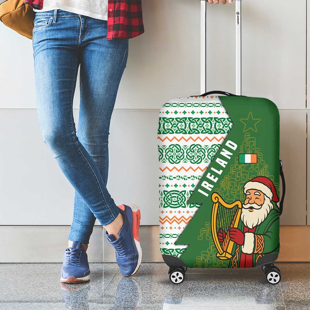 Ireland Christmas Luggage Cover with Celtic Harp Santa and Green Holiday Pattern TS04