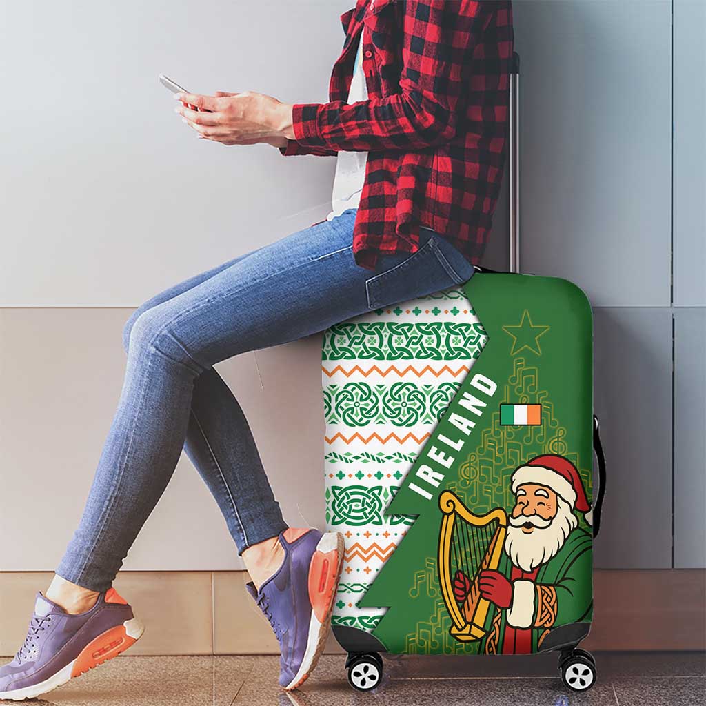Ireland Christmas Luggage Cover with Celtic Harp Santa and Green Holiday Pattern TS04