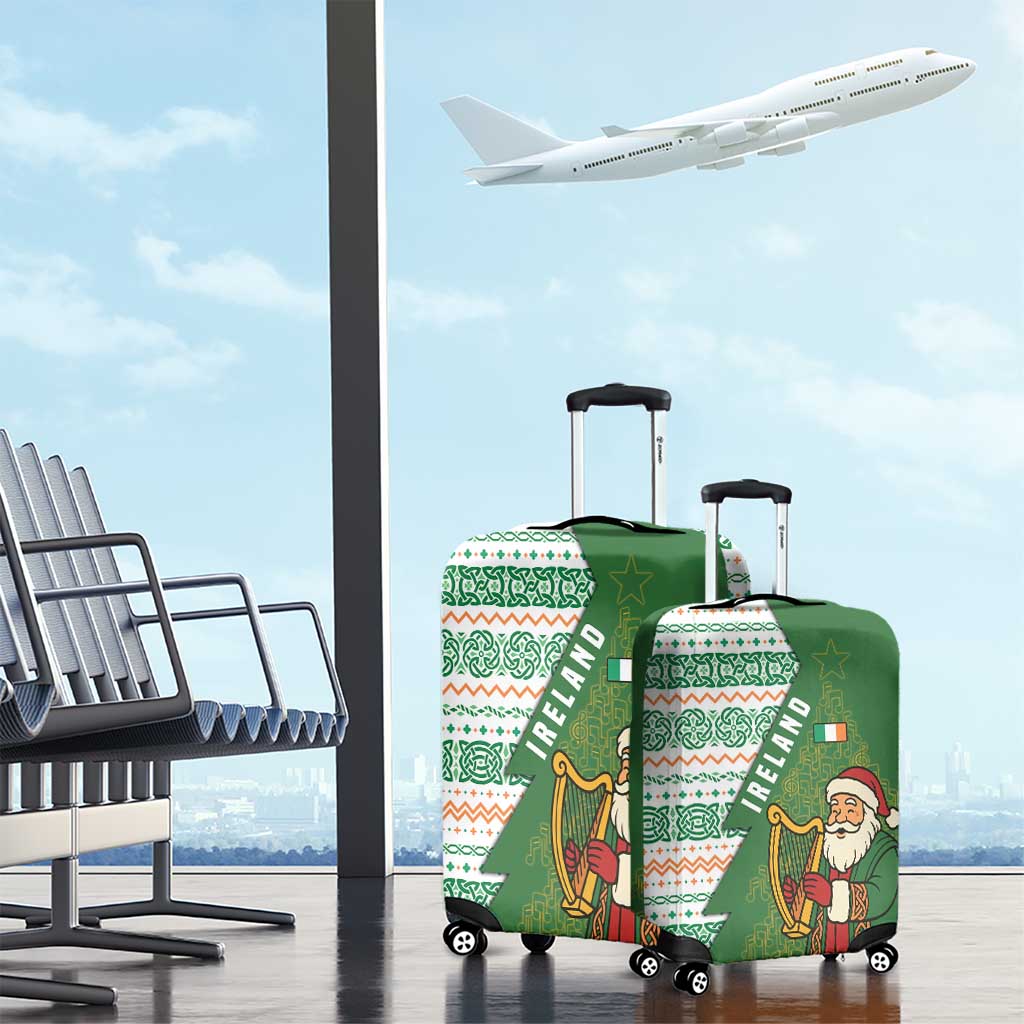 Ireland Christmas Luggage Cover with Celtic Harp Santa and Green Holiday Pattern TS04