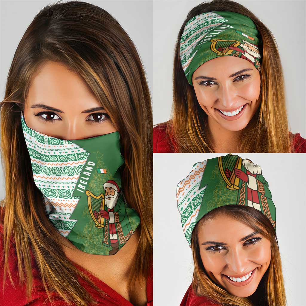 Ireland Christmas Neck Gaiter with Celtic Harp Santa and Green Holiday Pattern TS04