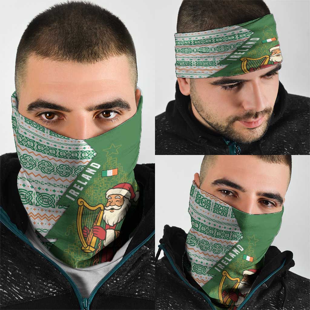 Ireland Christmas Neck Gaiter with Celtic Harp Santa and Green Holiday Pattern TS04
