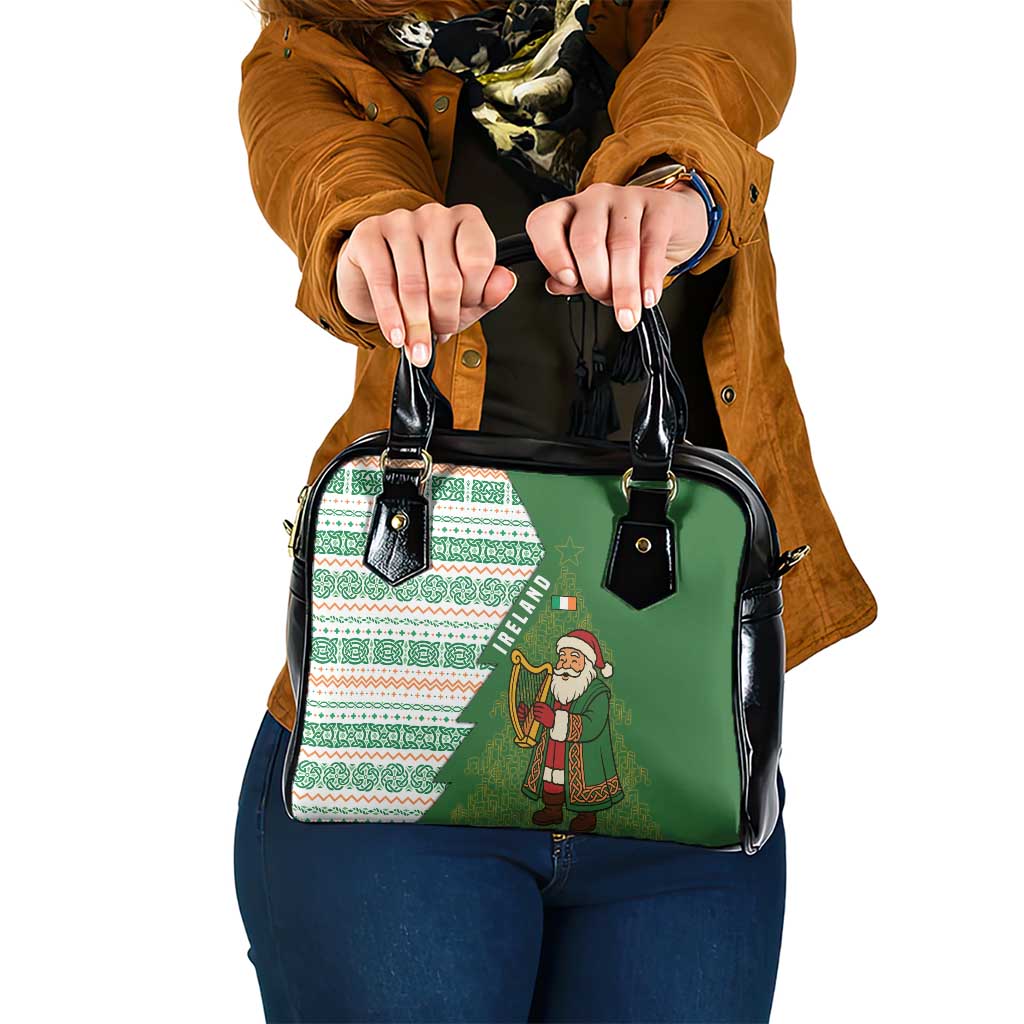 Ireland Christmas Shoulder Handbag with Celtic Harp Santa and Green Holiday Pattern TS04