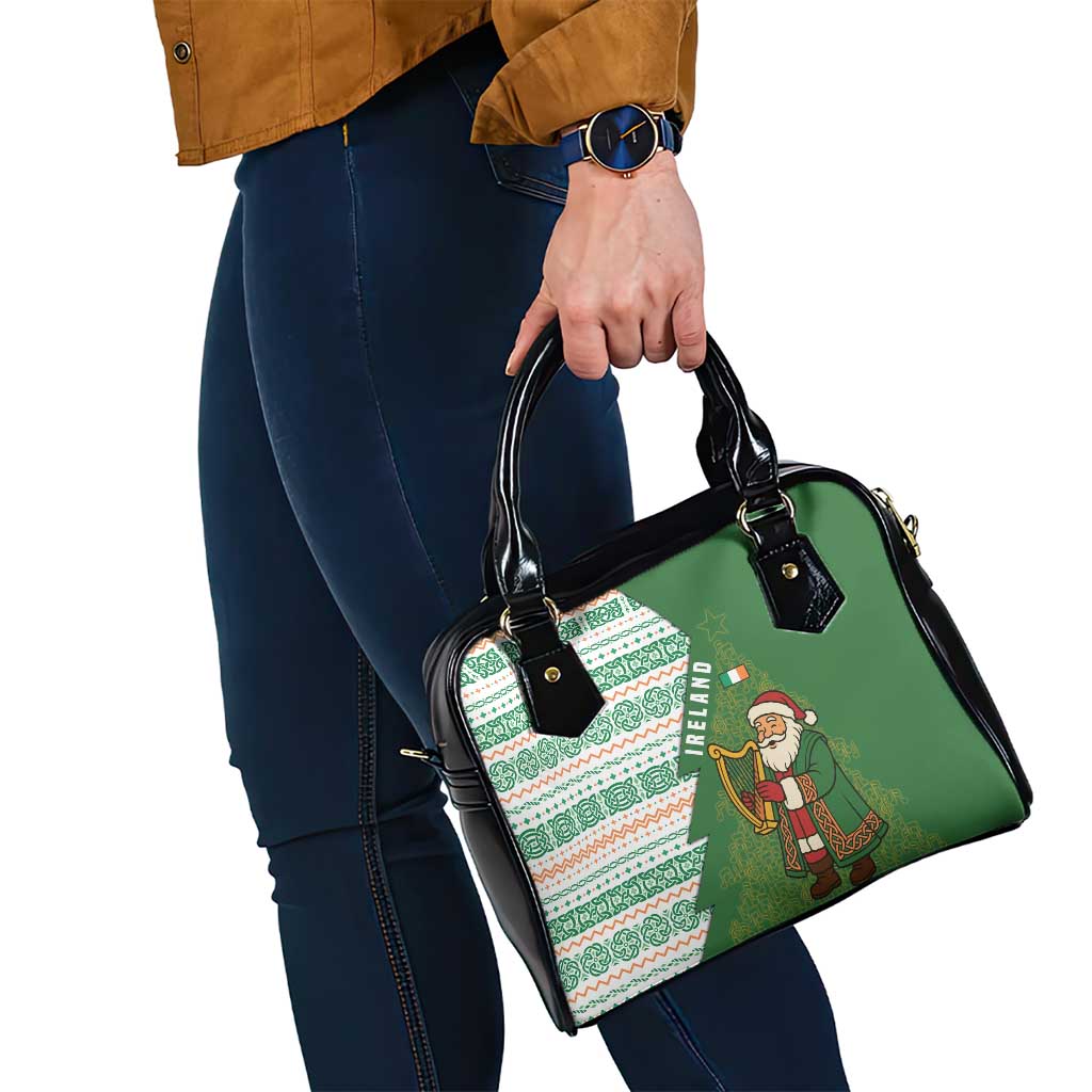 Ireland Christmas Shoulder Handbag with Celtic Harp Santa and Green Holiday Pattern TS04