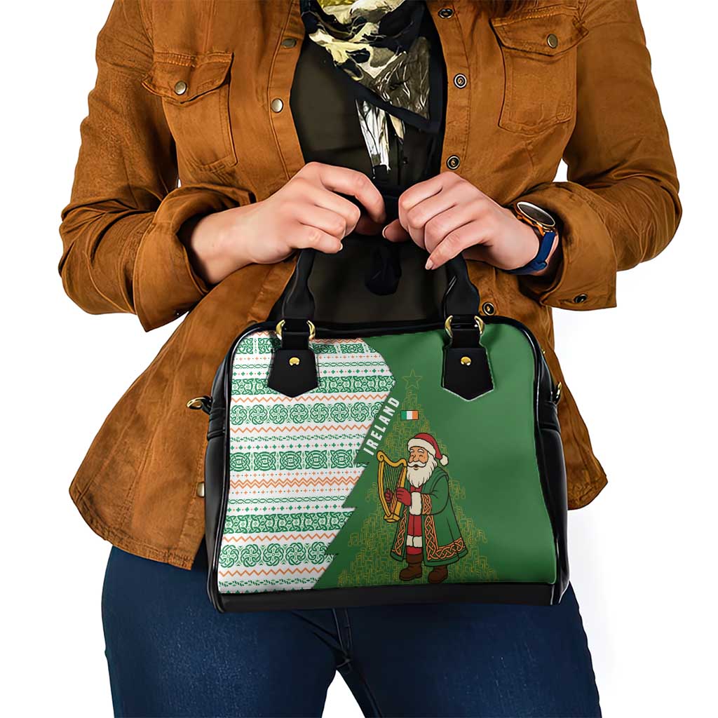 Ireland Christmas Shoulder Handbag with Celtic Harp Santa and Green Holiday Pattern TS04