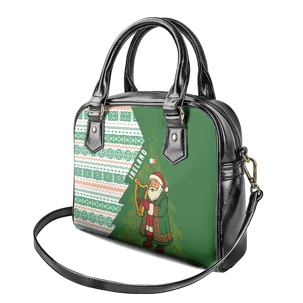 Ireland Christmas Shoulder Handbag with Celtic Harp Santa and Green Holiday Pattern TS04