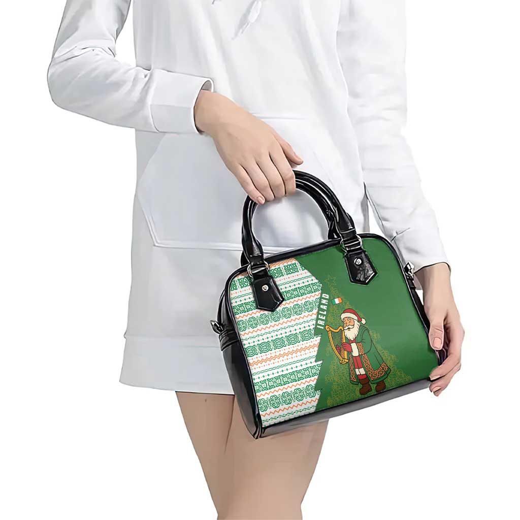 Ireland Christmas Shoulder Handbag with Celtic Harp Santa and Green Holiday Pattern TS04