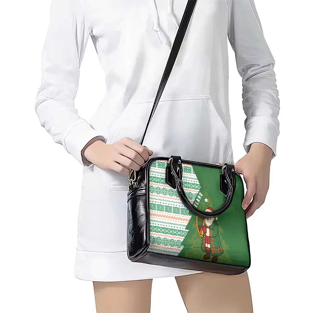 Ireland Christmas Shoulder Handbag with Celtic Harp Santa and Green Holiday Pattern TS04