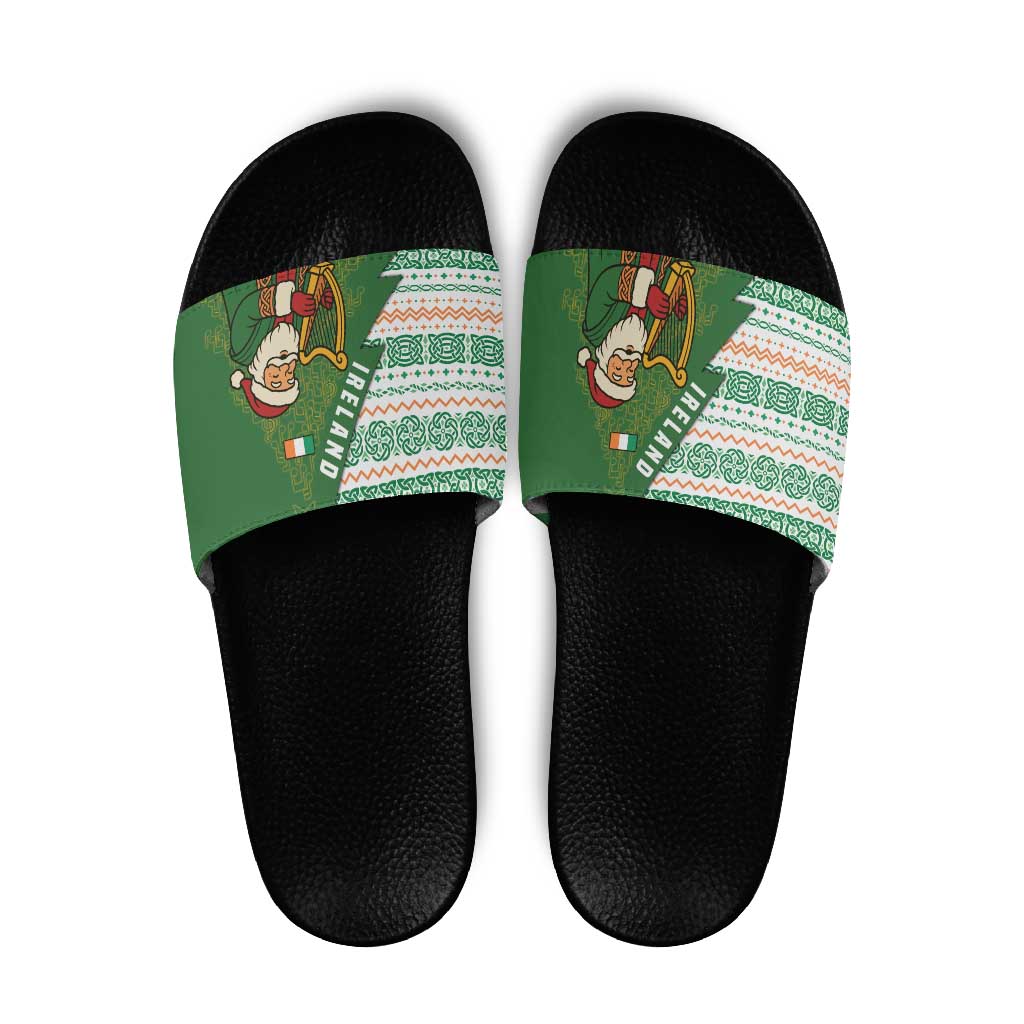 Ireland Christmas Slide Sandals with Celtic Harp Santa and Green Holiday Pattern TS04