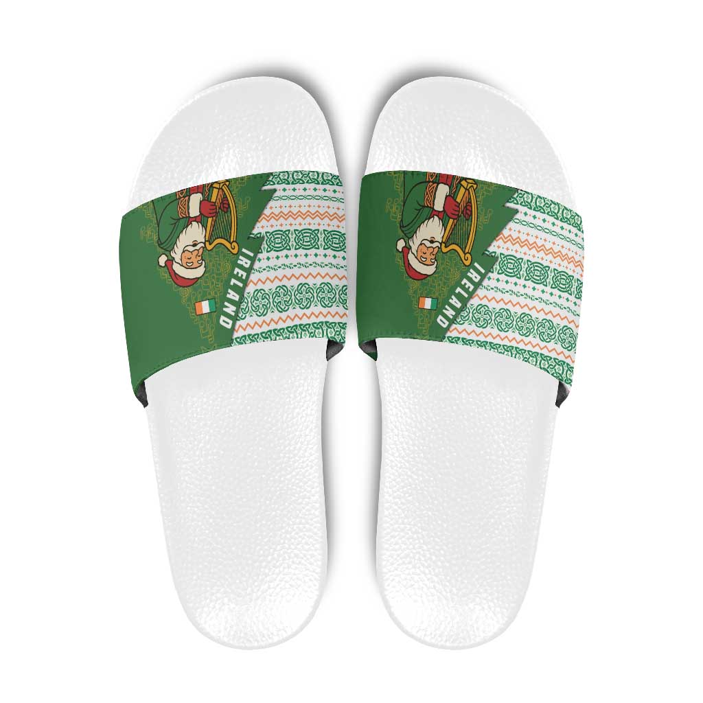 Ireland Christmas Slide Sandals with Celtic Harp Santa and Green Holiday Pattern TS04