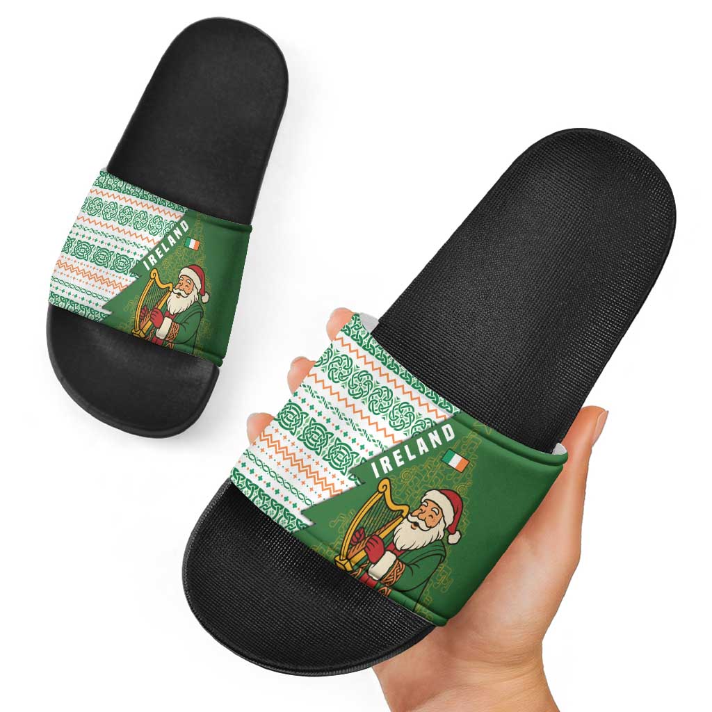 Ireland Christmas Slide Sandals with Celtic Harp Santa and Green Holiday Pattern TS04