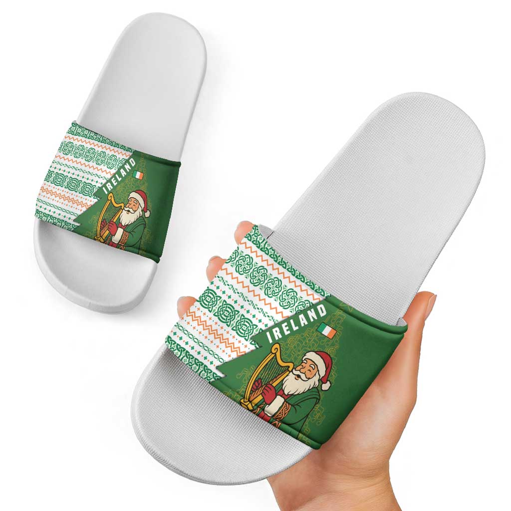 Ireland Christmas Slide Sandals with Celtic Harp Santa and Green Holiday Pattern TS04