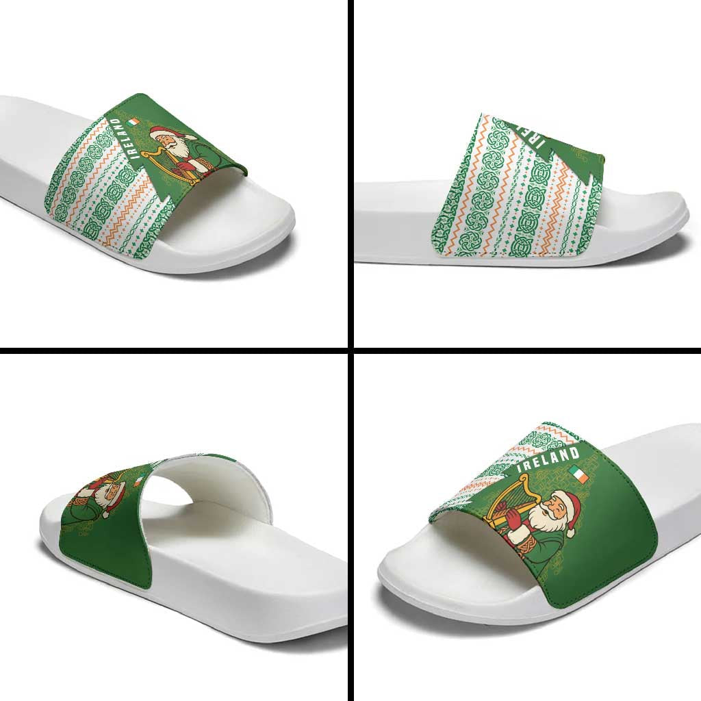 Ireland Christmas Slide Sandals with Celtic Harp Santa and Green Holiday Pattern TS04