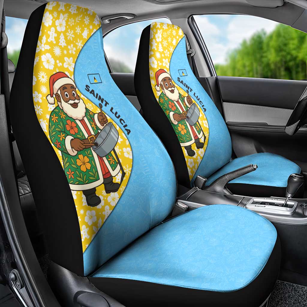 Saint Lucia Christmas Car Seat Cover with Steelpan Santa Floral Pattern and Flag TS04
