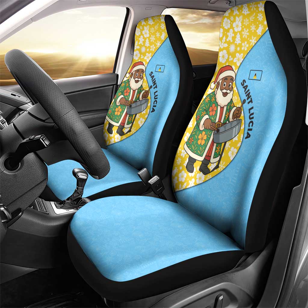 Saint Lucia Christmas Car Seat Cover with Steelpan Santa Floral Pattern and Flag TS04