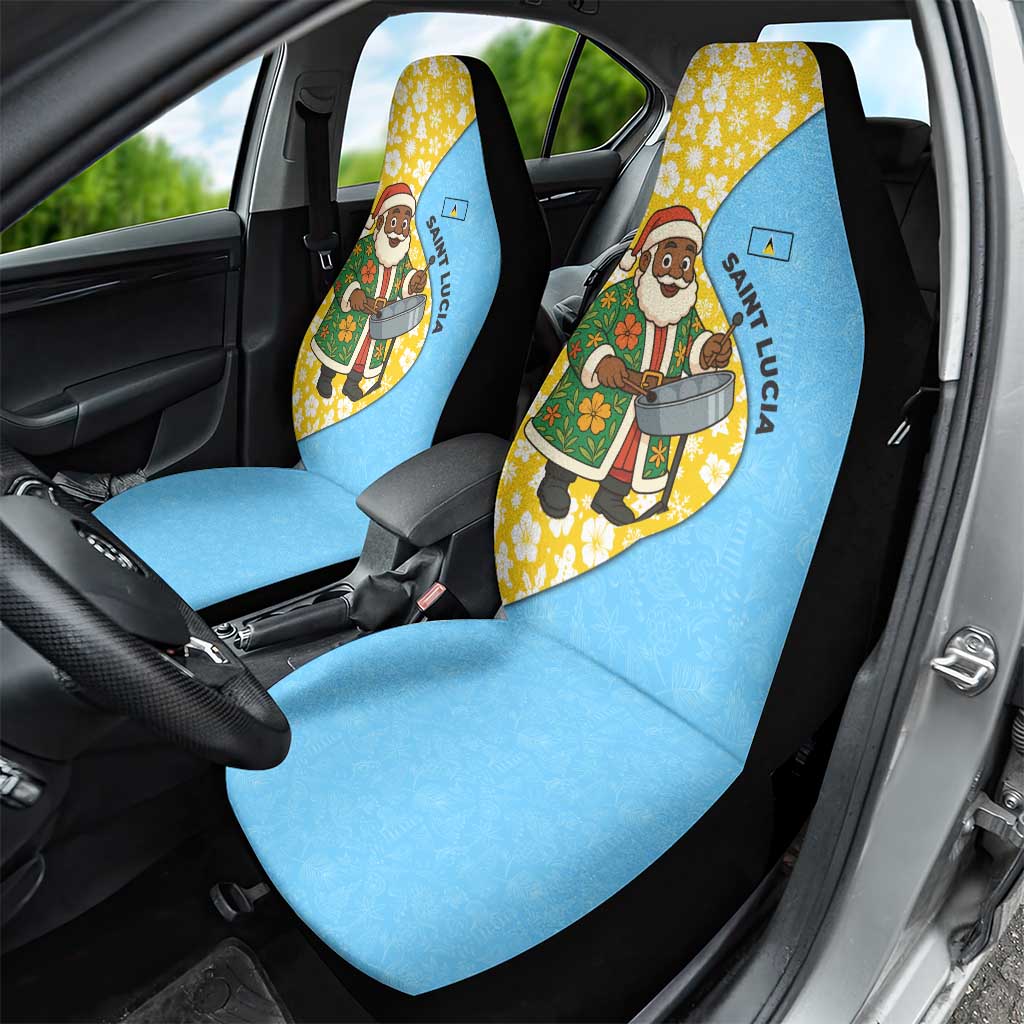 Saint Lucia Christmas Car Seat Cover with Steelpan Santa Floral Pattern and Flag TS04