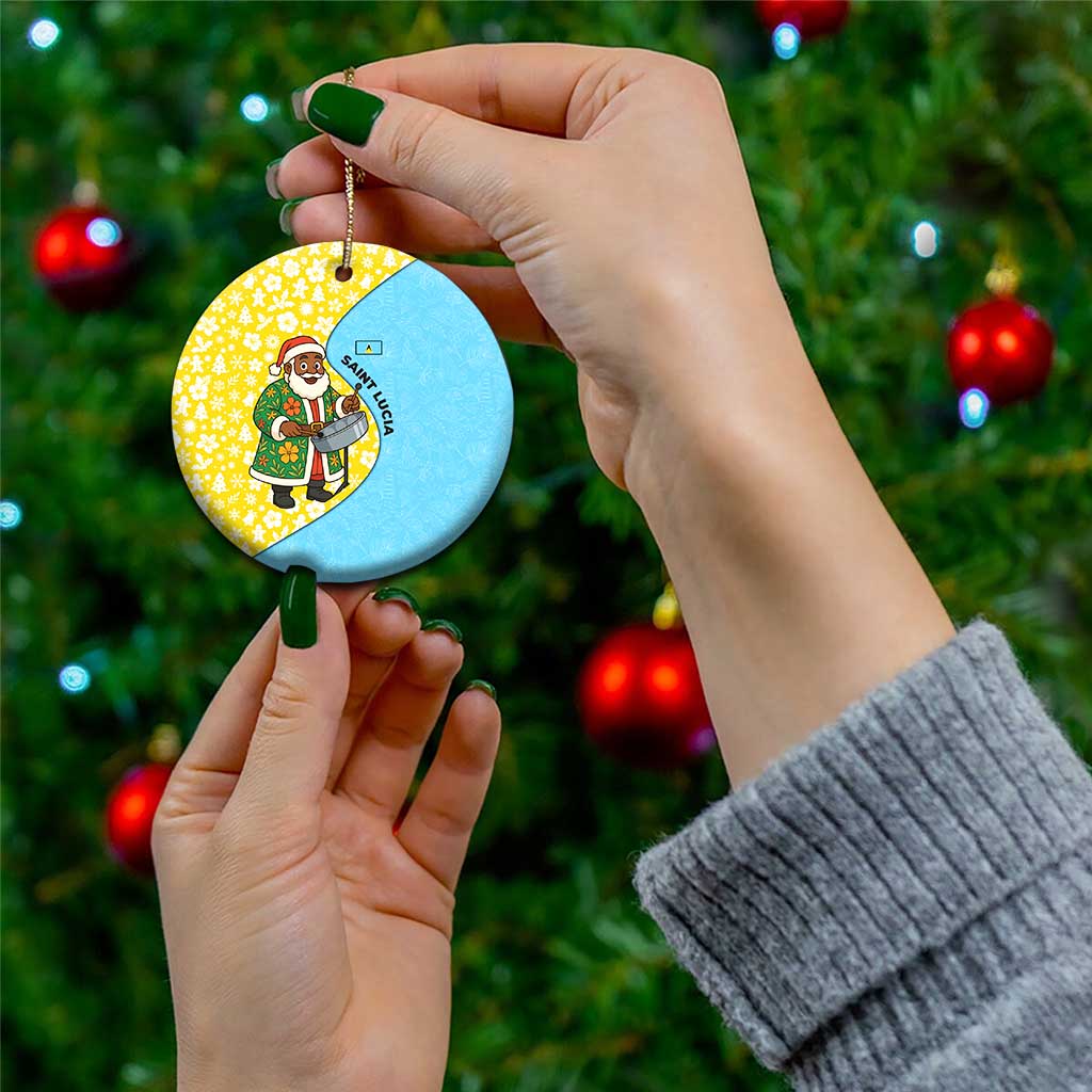 Saint Lucia Christmas Ceramic Ornament with Steelpan Santa Floral Pattern and Flag TS04