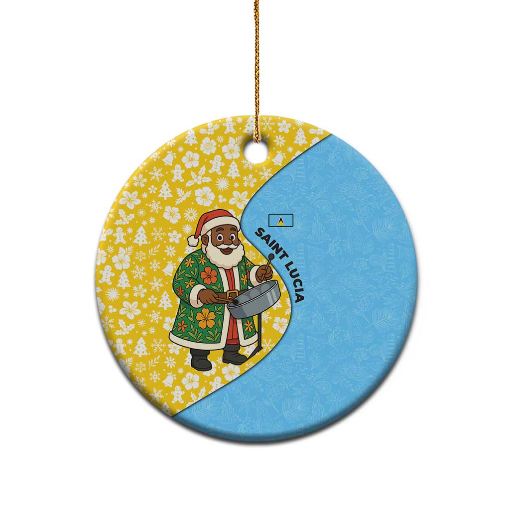Saint Lucia Christmas Ceramic Ornament with Steelpan Santa Floral Pattern and Flag TS04