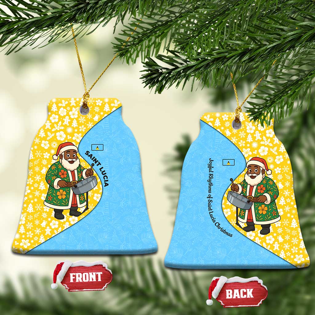 Saint Lucia Christmas Ceramic Ornament with Steelpan Santa Floral Pattern and Flag TS04