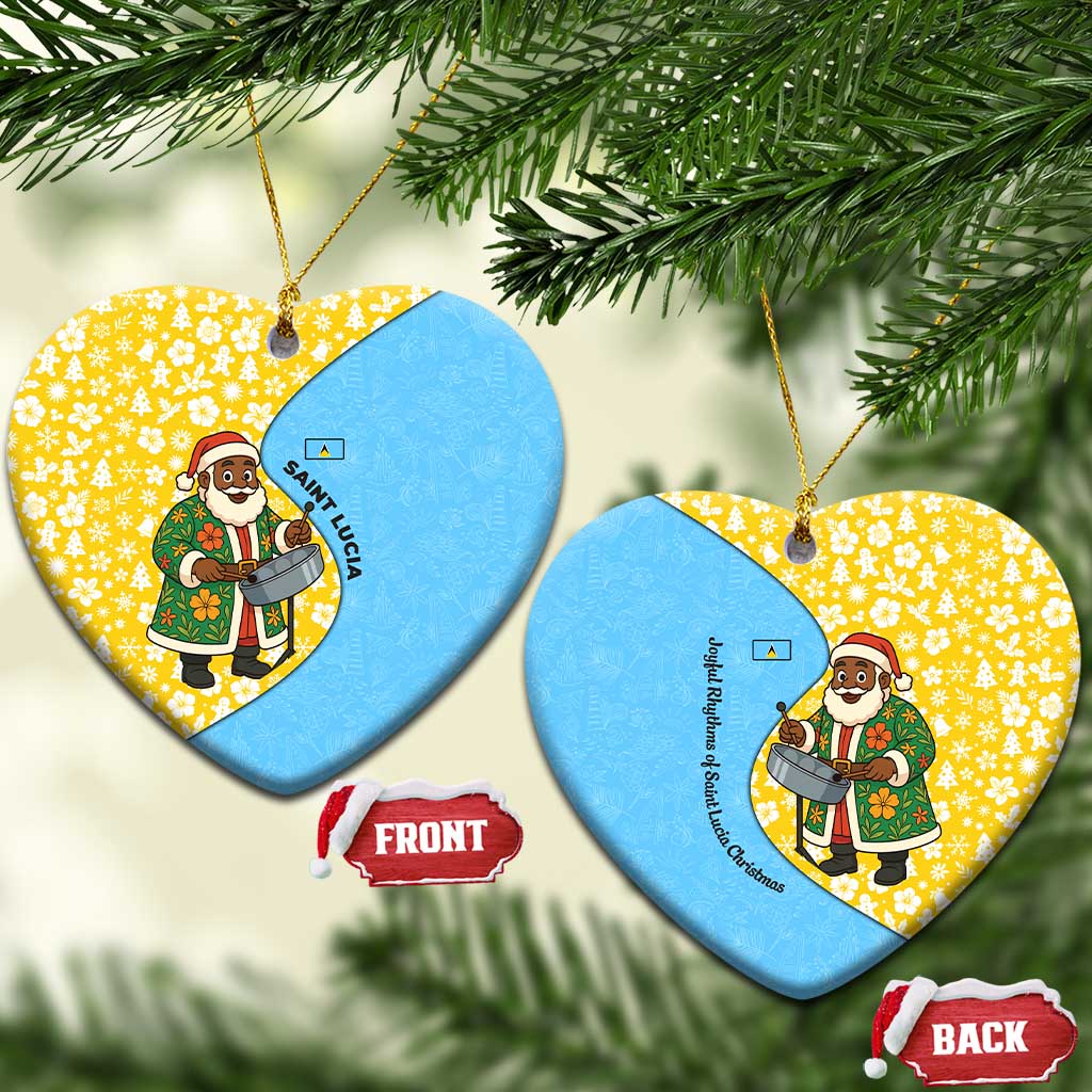 Saint Lucia Christmas Ceramic Ornament with Steelpan Santa Floral Pattern and Flag TS04