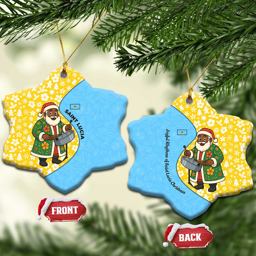 Saint Lucia Christmas Ceramic Ornament with Steelpan Santa Floral Pattern and Flag TS04