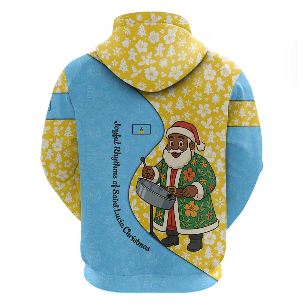 Saint Lucia Christmas Hoodie with Steelpan Santa Floral Pattern and Flag TS04