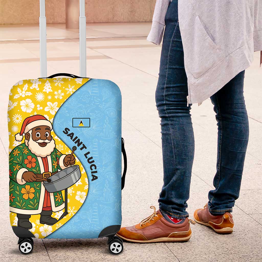 Saint Lucia Christmas Luggage Cover with Steelpan Santa Floral Pattern and Flag TS04