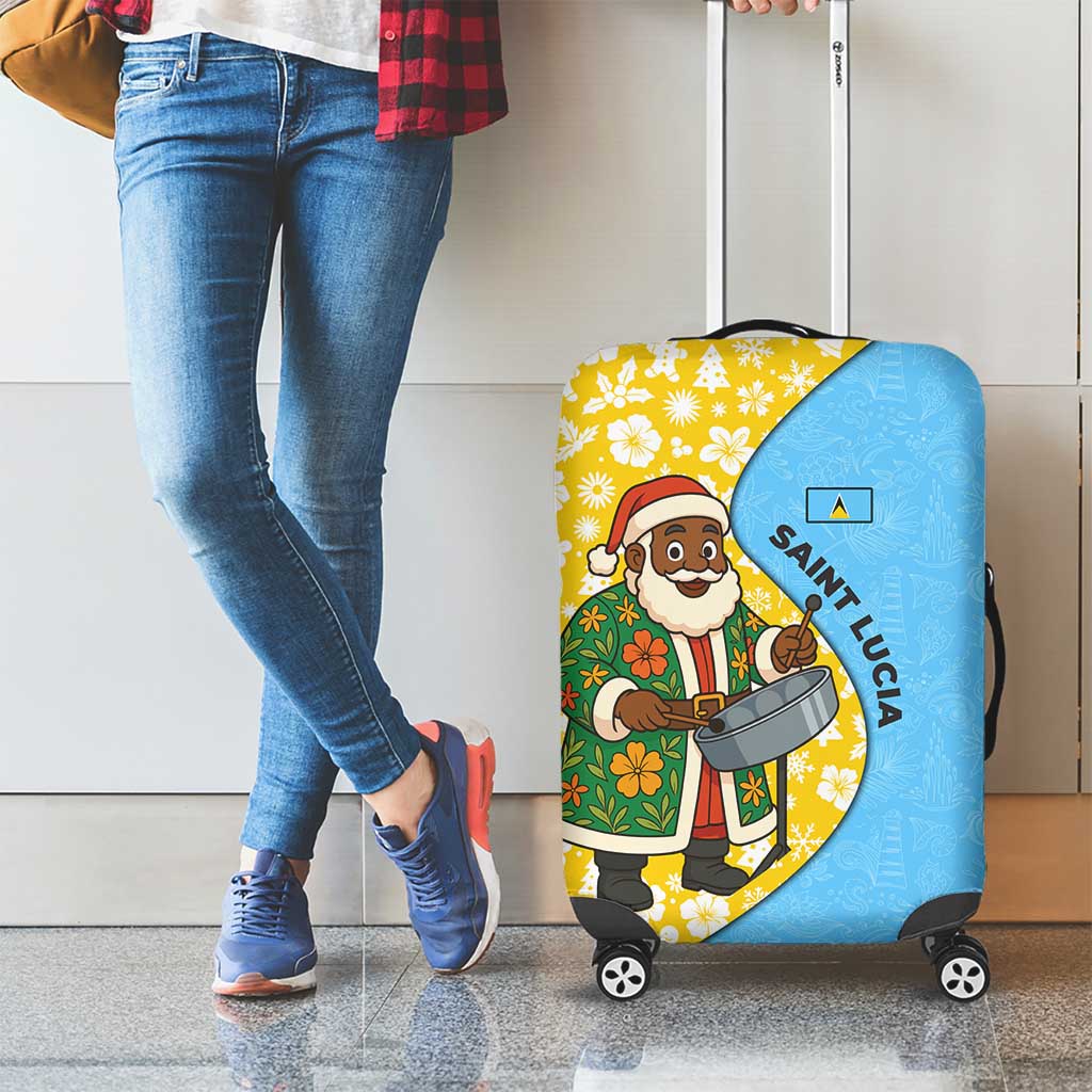 Saint Lucia Christmas Luggage Cover with Steelpan Santa Floral Pattern and Flag TS04